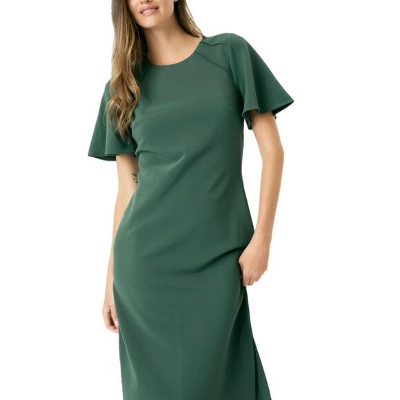 NWT Maggie London flutter sleeves green sheath midi dress Size 6 - Picture 5 of 16